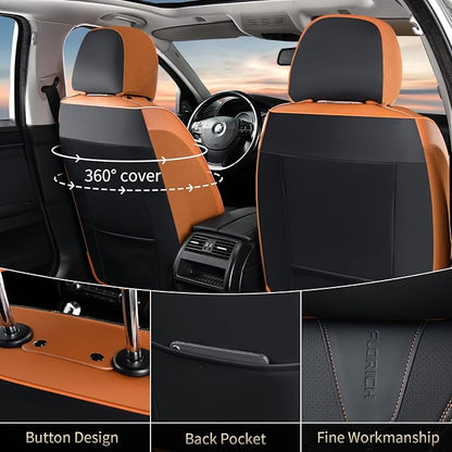 FLORICH Leather Seat Covers for Cars Front Car Seat Cover Premium Automotive Seat Covers Waterproof Car Seat Cushion Protector Universal Fit for Most Cars SUV Trucks, Brown&Black