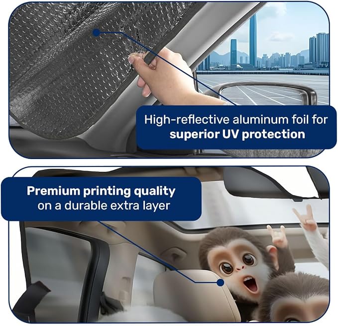 GENANY Monkey Windshield Sun Shade for Car SUV Truck (55x30 Inches), Front Window Visor for Windows, Protector Blocks UV, Car Decor