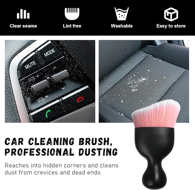 Ziciner Car Detailing Brush, Curved Soft Bristles Auto Removal Dust Collectors, Universal Vehicle Dashboard, Air Conditioner Vents etc Interior Cleaning Tool Accessory (Pink/White)