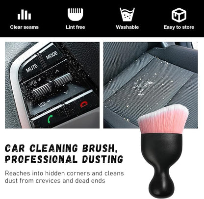 Ziciner Car Detailing Brush, Curved Soft Bristles Auto Removal Dust Collectors, Universal Vehicle Dashboard, Air Conditioner Vents etc Interior Cleaning Tool Accessory (Pink/White)