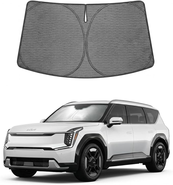 Proadsy Windshield Sun Shade Custom Fit Kia EV9 2024-2026 Ice Crystal Black Front Window Sunshade UV and Heat Blocker Foldable Visor Keeps Car Cooler for Summer Parking and Daily Use