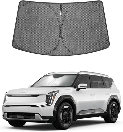 Proadsy Windshield Sun Shade Custom Fit Kia EV9 2024-2026 Ice Crystal Black Front Window Sunshade UV and Heat Blocker Foldable Visor Keeps Car Cooler for Summer Parking and Daily Use