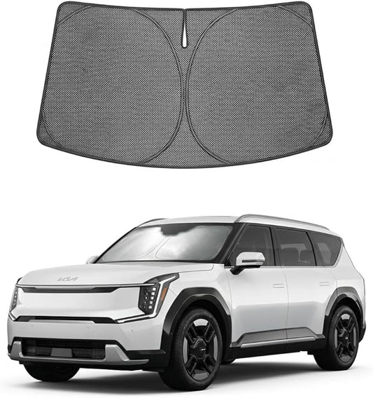 Proadsy Windshield Sun Shade Custom Fit Kia EV9 2024-2026 Ice Crystal Black Front Window Sunshade UV and Heat Blocker Foldable Visor Keeps Car Cooler for Summer Parking and Daily Use
