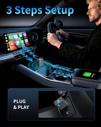 Wireless CarPlay Adapter for iPhone Plug & Play Seamless Connection Convert Wired to Wireless CarPlay for iOS 10+ and Cars from 2016