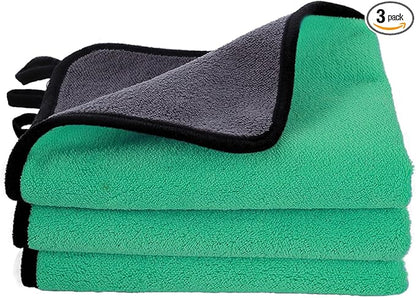 Hovom 3PCS Car Microfiber Towels, 23.62"×11.81" Lint-Free Microfiber Towels for Cars Wash Drying, Super Absorbent Cleaning Cloths, Reusable Washing & Detailing Towel, Car Cleaning Supplies (Green)