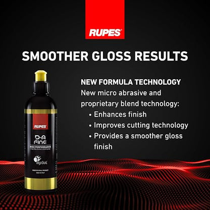 RUPES 9.DAFINE250 Pack of 1 250 ml Yellow D-A Fine High Performance Polishing Compound for Car Detailing & Removing Scratches| Removes Fine Defects | Micro-Abrasive Technology | Removes Swirl Marks