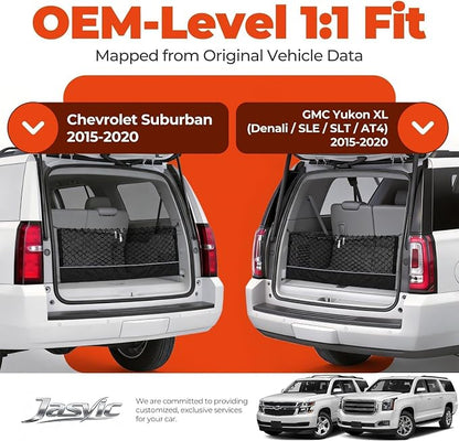 3-Layer Cargo Net for Chevrolet Suburban & GMC Yukon XL 2015-2020, Zoned Storage Trunk Net with Foldable Zippered Bottom Bag, Heavy-Duty Cargo Organizer Netting for Camping, Trips & Everyday Use