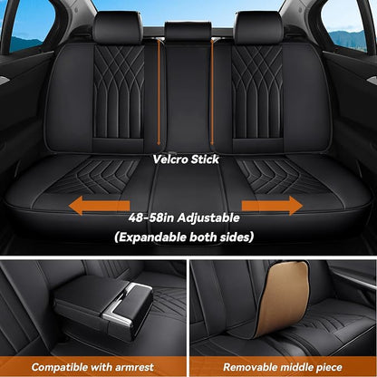 Full Coverage Car Seat Covers Full Set Waterproof, Luxury Leather Automotive Seat Covers Car Seat Protector, Front & Rear Seats Cover Sets Universal Fit for Most Vehicles Sedans SUVs, Black