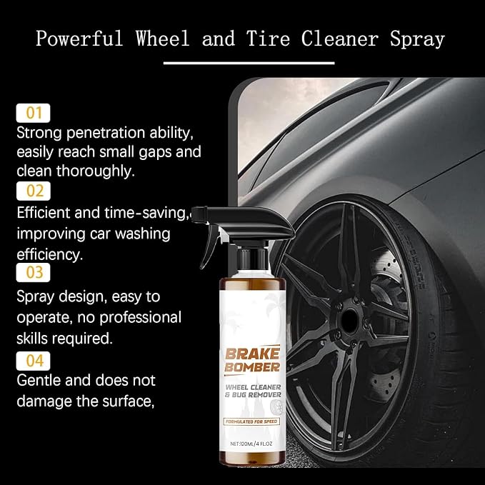 Powerful Wheel and Tire Cleaner Spray, Brake Bomber 3.0 Dust Remover Wheel Cleaner, Car Tire Shine Spray & Rim Cleaner, All Purpose Heavy Duty Cleaning for Painted Wheels Chrome (2PCS)