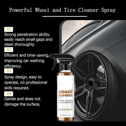 Powerful Wheel and Tire Cleaner Spray, Brake Bomber 3.0 Dust Remover Wheel Cleaner, Car Tire Shine Spray & Rim Cleaner, All Purpose Heavy Duty Cleaning for Painted Wheels Chrome (2PCS)