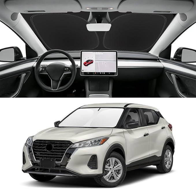 Custom Fit Windshield Sun Shade for Nissan Kicks 2018-2024, Blocks UV & Heat, Front Window Sunshade Accessorie, Easy Fold & Store Keep Your Car Cooler