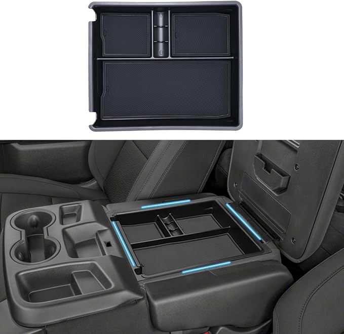 JKCOVER Center Console Organizer Tray Compatible with 2019-2026 Silverado/Sierra 1500 and 2020-2026 Silverado/Sierra 2500HD 3500HD Accessories Armrest Storage Box (Only for Split Bench Seat)