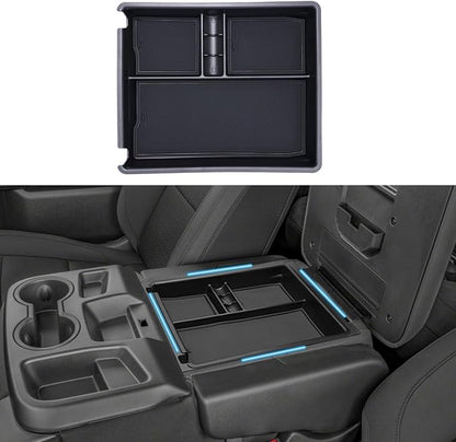 JKCOVER Center Console Organizer Tray Compatible with 2019-2026 Silverado/Sierra 1500 and 2020-2026 Silverado/Sierra 2500HD 3500HD Accessories Armrest Storage Box (Only for Split Bench Seat)