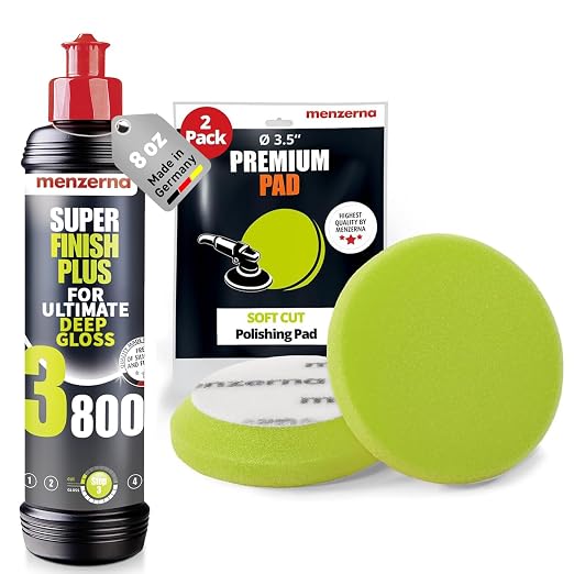 menzerna High Gloss Swirl Remover Kit I Car polishing Set with Menzerna Super Finish 3800 (8oz) and 3.5 Inch Polishing Pad I Brillant Gloss Kit for All Types of Vehicles