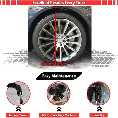 Woollywormit Wheel Cleaning Brush Car Detailing Kit - Rim Brush, Lug Nuts and Wheel Cleaner Brush Car Wash Kit -Tire Brushes for Cleaning Rims - Car Cleaning Supplies and Rim Cleaner Brush Set
