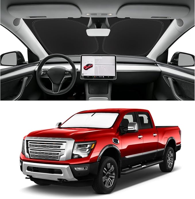 Custom Fit Windshield Sun Shade for Nissan Titan 2020-2025, Foldable Car Sunshade Accessorie with Storage Bag, UV & Heat Reflector, Keep Your Car Cooler