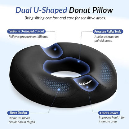 ZIKEE Donut Pillow Seat Cushion for Tailbone Pain, Hemorrhoid Pillow with Pressure Relief Hole & Thigh Slope Design for Postpartum & Post Surgery Sitting Relief, Donut Seat Cushion for Office & Home