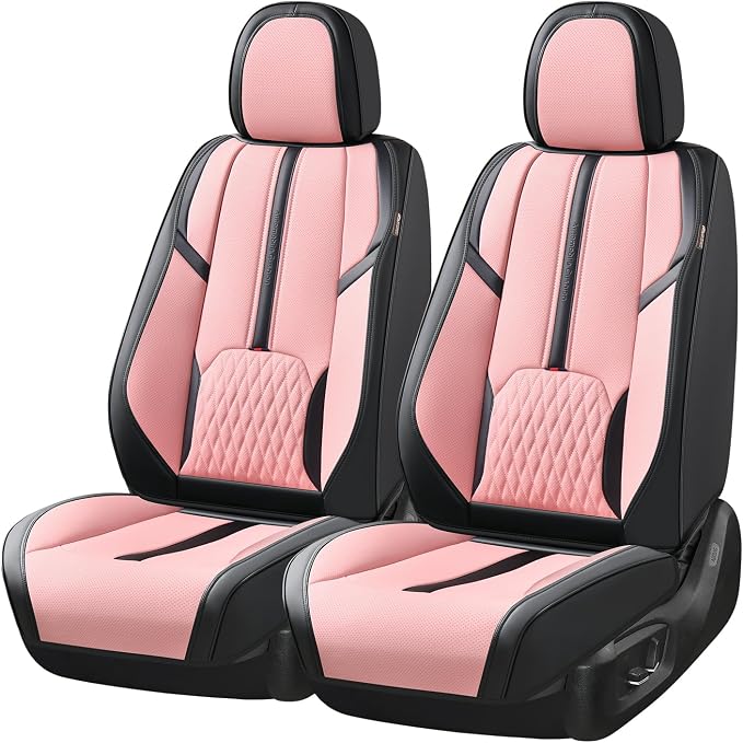 Coverado Seat Covers for Cars, Automotive Seat Covers for Front Seat, Leather Car Seat Covers, Waterproof Car Seat Protector, Universal Car Seat Cushions Fit for Most Cars SUV Trucks (Black&Pink)