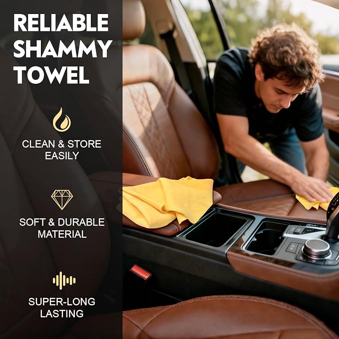 ARTIPOLY Premium Shammy Cloth for Car Drying 2pk (26”x17”)-Super Absorbent Chamois Towel for Car-Reusable Shammy Towel for Car, Bathroom,Pets, Dust Remove, No Spots/Streak/Scratch