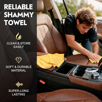 ARTIPOLY Premium Shammy Cloth for Car Drying 2pk (26”x17”)-Super Absorbent Chamois Towel for Car-Reusable Shammy Towel for Car, Bathroom,Pets, Dust Remove, No Spots/Streak/Scratch