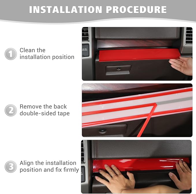 Jimen Compatible with Ford F150 2015-2020, 4PCS Center Console Panel Dash Cover Interior Trim Accessories (Red)