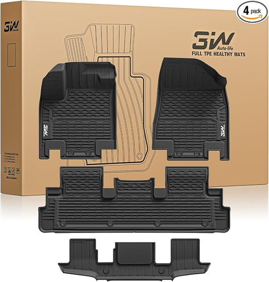 3W Floor Mats for Nissan Pathfinder 2022 2023 2024 2025 2026 (Only fit 7 Passenger Models), 3 Rows,TPE All Weather Protection Car Floor Liners Accessory,Black