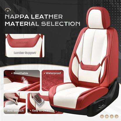 Coverado Car Seat Covers Full Set, Car Seat Protector Waterproof, Nappa Leather Car Seat Cushion, Seat Covers for Cars, Front Seats and Back Universal Fit for Most Cars