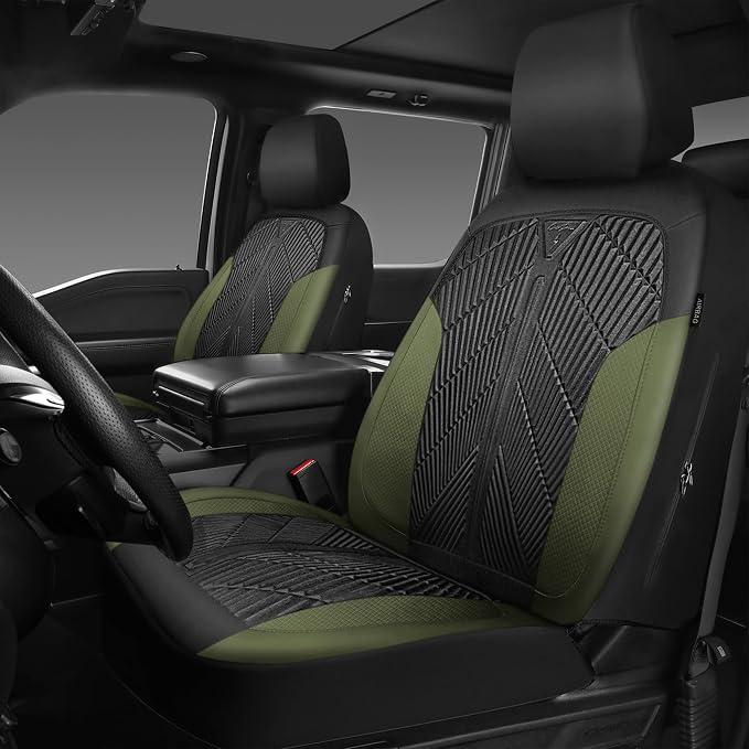 CAR PASS Waterproof Car Seat Covers Front Seats Covers Neoprene Wetsuit, All-Weather Non-Slip Durable,Universal Fit for SUV Sedans Trucks Vans Automotive,Armrest Airbag Compatible,Emboss 2 Black Green