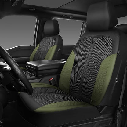 CAR PASS Waterproof Car Seat Covers Front Seats Covers Neoprene Wetsuit, All-Weather Non-Slip Durable,Universal Fit for SUV Sedans Trucks Vans Automotive,Armrest Airbag Compatible,Emboss 2 Black Green