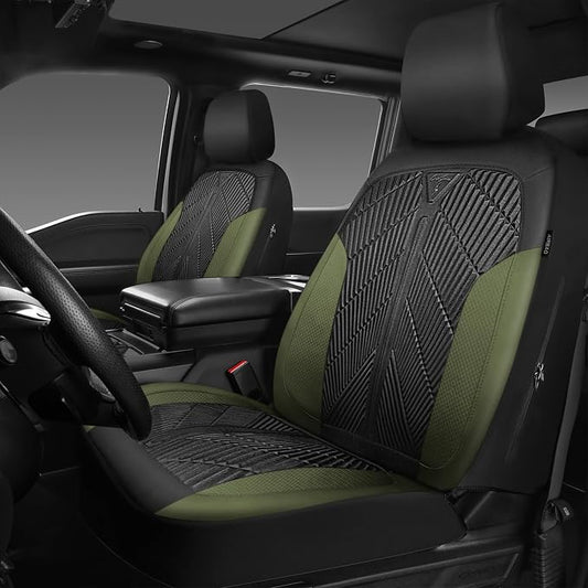 CAR PASS Waterproof Car Seat Covers Front Seats Covers Neoprene Wetsuit, All-Weather Non-Slip Durable,Universal Fit for SUV Sedans Trucks Vans Automotive,Armrest Airbag Compatible,Emboss 2 Black Green