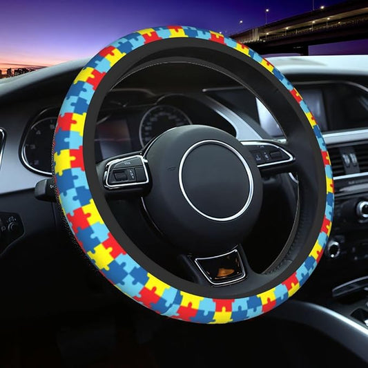 Autism Puzzle Steering Wheel Covers Non Slip Neoprene Steering Wheel Protector Cover Universal 15 Inch for Men Women