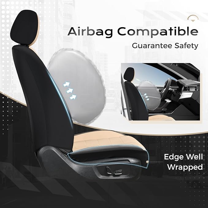 Coverado Seat Cover, Car Seat Cover Front Seats, 3D Air Mesh Breathable Seat Protectors Sports Carbon Fiber Design Airbag Compatible Comfort Universal for Most Cars, Van,Trucks, SUV, Beige