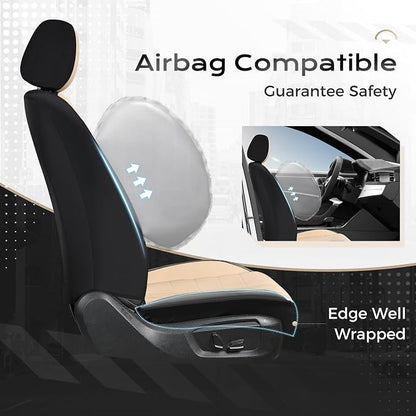 Coverado Seat Cover, Car Seat Cover Front Seats, 3D Air Mesh Breathable Seat Protectors Sports Carbon Fiber Design Airbag Compatible Comfort Universal for Most Cars, Van,Trucks, SUV, Beige