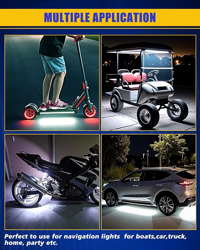 Car LED Strip Light,Motorcycle led Light Strip 30CM 15 SMD IP67 Waterproof Auto Interior Lights,for Home Decoration Car Motorcycles Boat Golf Cart Truck with 3M Tape(6PCS)