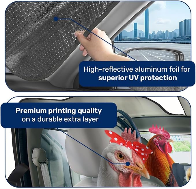 GENANY Farm Chicken Family Funny Windshield Sun Shade for Car SUV Truck (55x30 Inches), Sun Shade Windshield, Protector Blocks UV, Summer Car Decor
