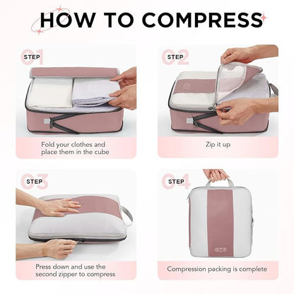 OlarHike 10-Pack Compression Packing Cubes for Travel Essentials,Compressible Expandable Packing Cubes for Suitcase,Luggage Garment Bags for Travel,Handy Helper for Organizing Clothes(Light Coral)