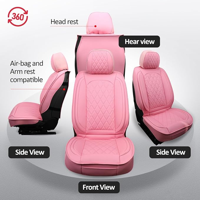 MIROZO Front Seat Covers,Leather Car Seat Covers,Pink Black Car Seat Cover,Automotive Seat Covers Universal Car Seat Protector Seat Cushion for Sedan, Truck and SUV (2PCS Front, Pink)