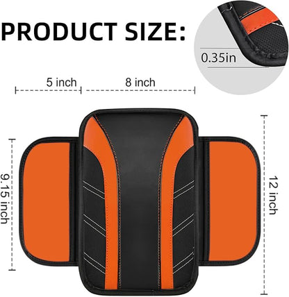 NBTEPEM 6 Pcs Orange Car Accessories Set, Sport Leather Steering Wheel Cover 14.5-15inch Universal, Microfiber Leather Car Center Console Cover, Seat Belt Cushion, Cup Holder Coaster (Black-Orange)