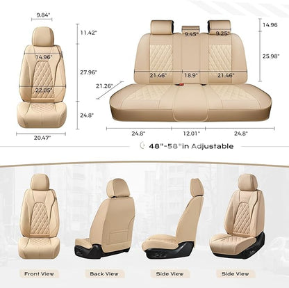 Coverado Front Seat Covers, Luxury Faux Leather Seat Covers for Cars, Beige Car Seat Covers, Car Seat Protector Waterproof, Automotive Interior Accessories Universal Fit for Most Cars Truck SUV Sedan