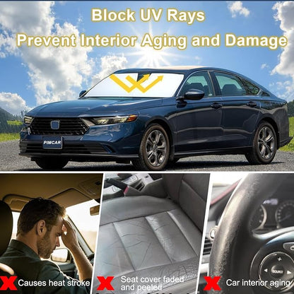 PIMCAR Windshield Sun Shade for 2023 2024 2025 2026 Honda Accord, 310T Reflective Polyester Front Window Sun Visor Blocks UV Rays Foldable Sunshade Honda Accord Accessories