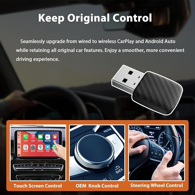 Sunweyer S28 Super Mini USB Wireless CarPlay & Android Auto Adapter Dongle, Convert Wired to Wireless, Compatible with Car from 2017, Support OTA Upgrade