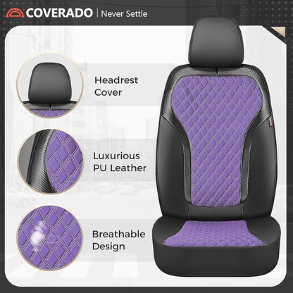 Coverado Car Seat Cover 5 Seats, Leather Seat Covers Full Set, Durable Waterproof Car Seat Protectors, Black and Purple Seat Cover, Spill-Proof Automotive Seat Covers Universal Fit for Most Cars