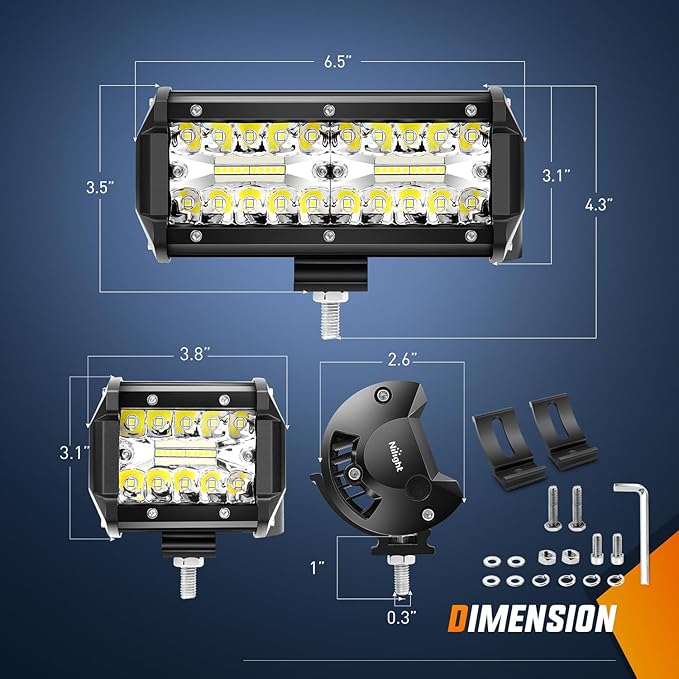 Nilight 2PC 4Inch Triple Row Led Light Pods 60W Flood Spot Combo 6000LM 2Pcs 6.5 Inch 120W Triple Row Light Bar Flood Spot Combo 12000LM Driving Boat Off Road Trucks Lights (ZH042)