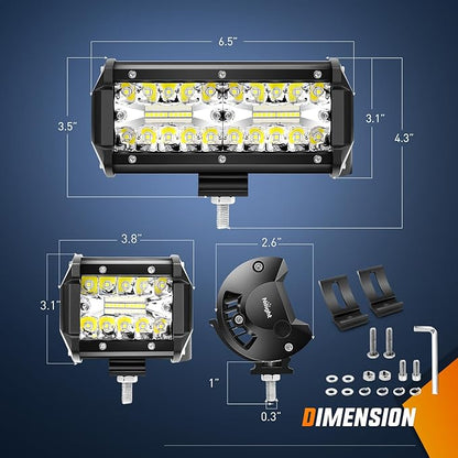 Nilight 2PC 4Inch Triple Row Led Light Pods 60W Flood Spot Combo 6000LM 2Pcs 6.5 Inch 120W Triple Row Light Bar Flood Spot Combo 12000LM Driving Boat Off Road Trucks Lights (ZH042)