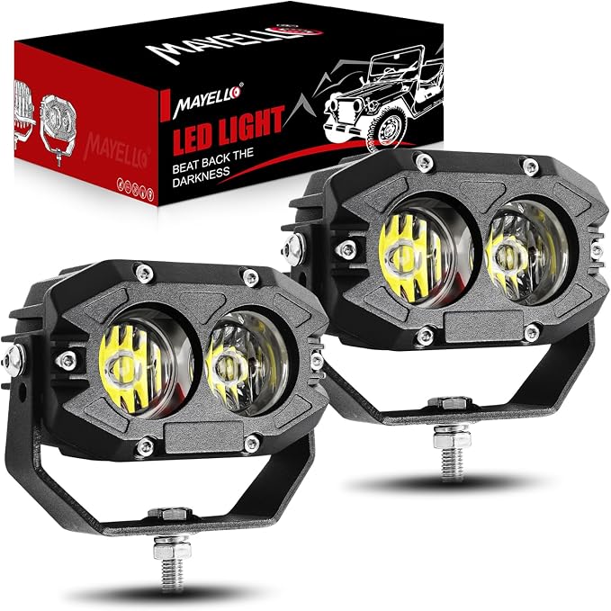 MAYELLO 4Inch LED Pod Lights - 60W White Flood Beam Off Road & Fog Lights with 12D Corrugated Lens, Compatible with Jeep Wrangler, Truck, Pickup, ATV, UTV, SUV, Motor Car, Boat
