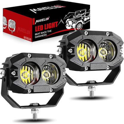 MAYELLO 4Inch LED Pod Lights - 60W White Flood Beam Off Road & Fog Lights with 12D Corrugated Lens, Compatible with Jeep Wrangler, Truck, Pickup, ATV, UTV, SUV, Motor Car, Boat