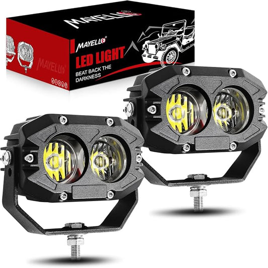 MAYELLO 4Inch LED Pod Lights - 60W White Flood Beam Off Road & Fog Lights with 12D Corrugated Lens, Compatible with Jeep Wrangler, Truck, Pickup, ATV, UTV, SUV, Motor Car, Boat