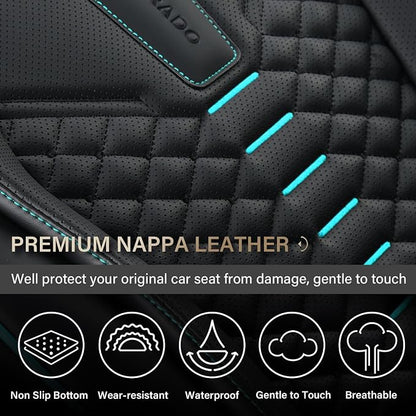 Coverado Seat Covers, Car Seat Cover Front Seats, 2 Pack Universal Seat Covers for Cars, Nappa Leather Waterproof Seat Cover, Car Seat Protectors, Front Seat Cover Fit for Most Cars, Black&Blue