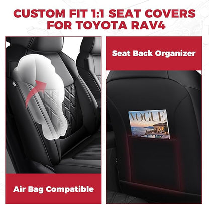 FREESOO Custom Seat Covers for Toyota RAV4 2019 2020 2021 2022 2023 2024 2025 Hybrid XLE LE Limited XLE Premium, RAV4 Leather Car Seat Covers Interior, RAV 4 SUV Accessories Full Set, Black