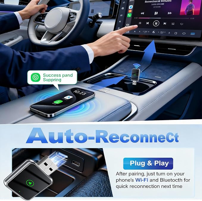 Mini Wireless Carplay Adapter Update for iPhone and Android Auto - Carplay Wireless Adapter Car Play, Wired to Wireless, Compatible with iPhone iOS 10+, Silver